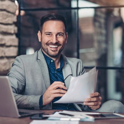 Young businessman in his office